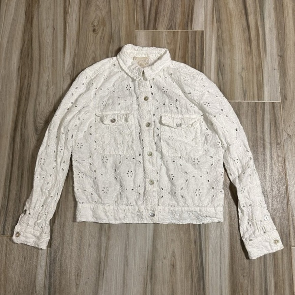 JOHNNY WAS Jade Blouse Top Size XS White Ivory Eyelet Long Sleeve Beach Linen - Picture 2 of 8